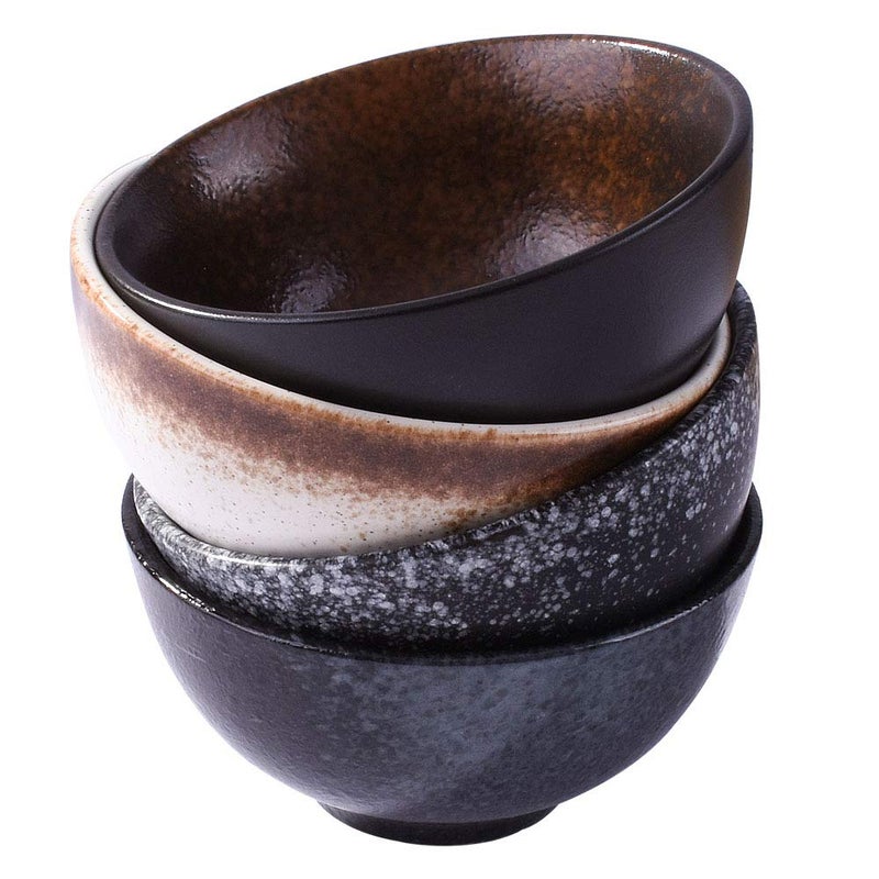 Cerficer Japanese Style Rice Bowl Set of 4 Creative Ceramic Sushi Bowls for Sauce Salad Noodle Soup - Image 1